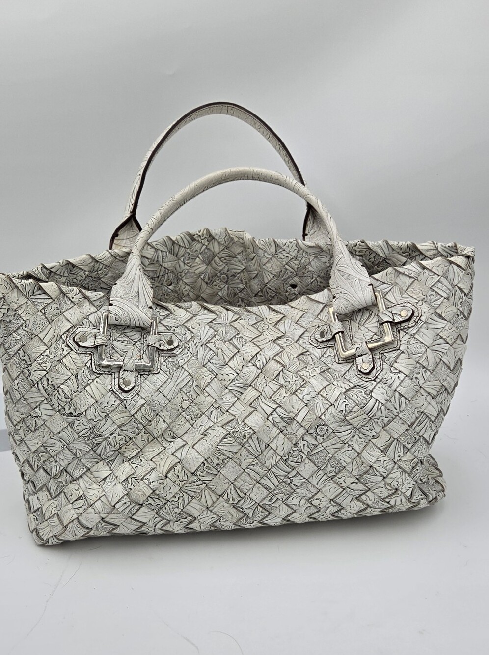 Falor Italy Woven Leather Tote Bag w/Pouch